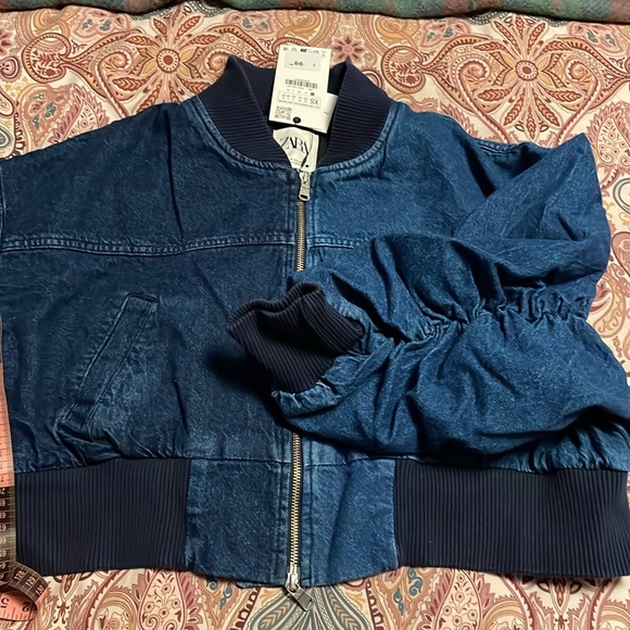 NWT Zara cropped mixed denim bomber jacket size XS - Picture 5 of 14